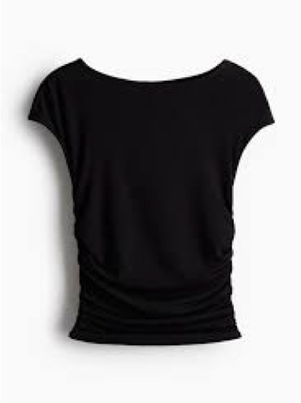 H&M Black Cap Sleeve Ruched Sides Top Size L
